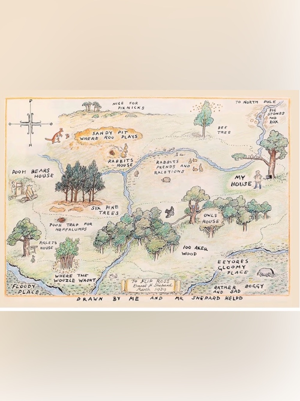 Vintage Winnie-the-Pooh Hundred Acre Wood Map Print - Pastel Illustration